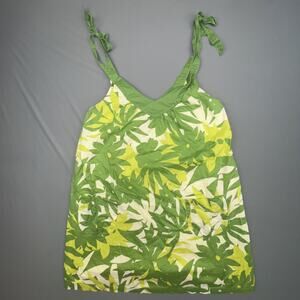 American Eagle Green Leaf Print Sundress Small Tie Straps Pockets Summer